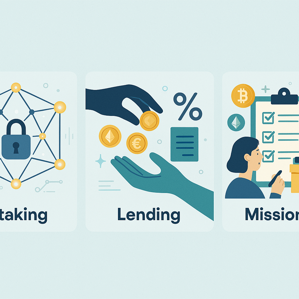 Kryptowährungen ermöglichen nicht nur Investitionen in digitale Vermögenswerte, sondern bieten auch Chancen für passives Einkommen und aktive Beteiligung an der Blockchain-Technologie. Zu den beliebtesten Methoden zählen Staking, Lending und Krypto-Missionen. Diese Konzepte richten sich an unterschiedliche Nutzergruppen – von Anlegern, die regelmäßige Erträge suchen, bis hin zu Technikinteressierten, die aktiv an Blockchain-Projekten mitwirken möchten.