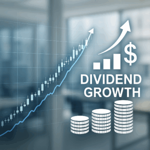 Prospect Capital Illustration von finanziellen Investitionen mit einem steigenden Aktienchart, Münzstapeln und einem leuchtenden Aufwärtspfeil, die Wachstum und Erfolg symbolisieren.