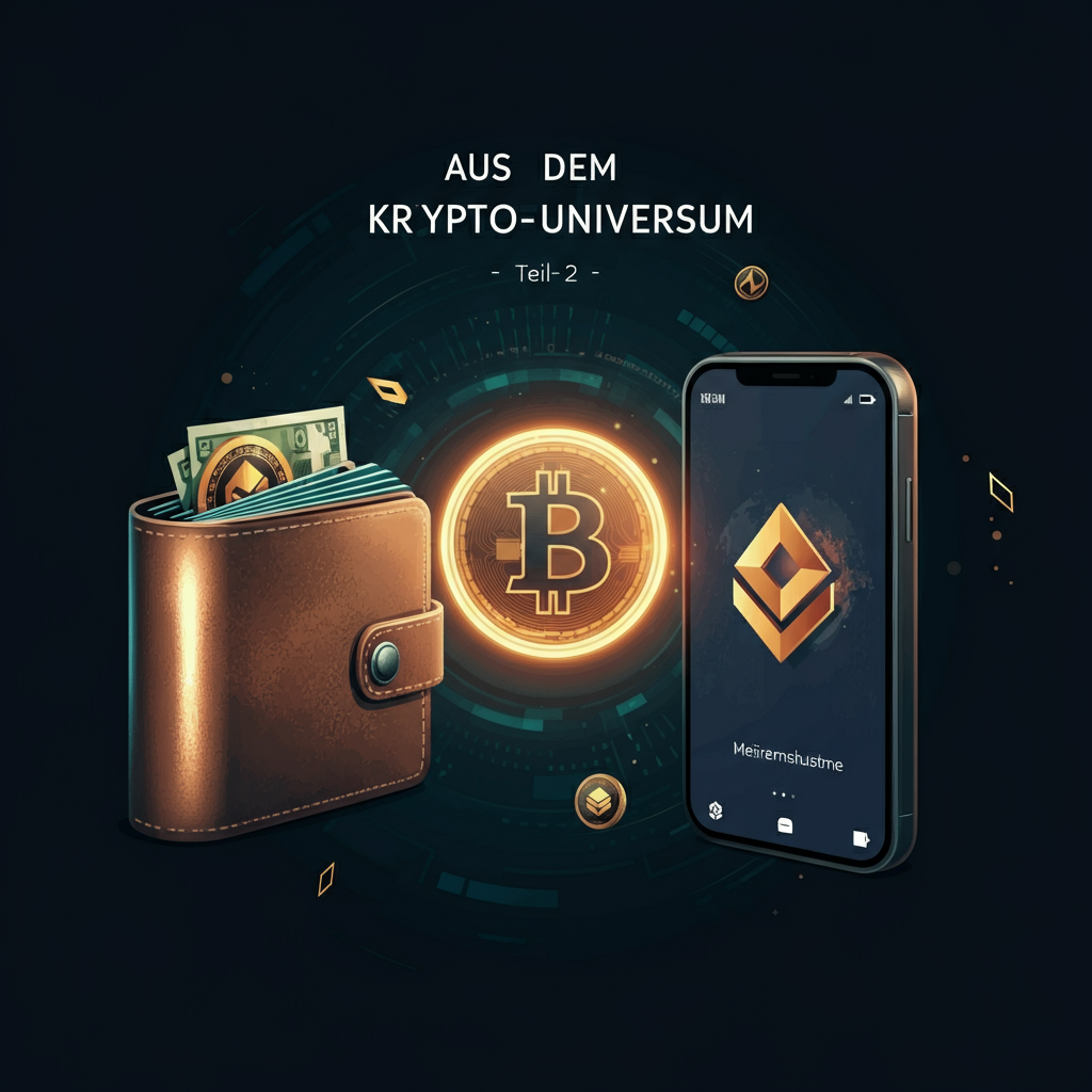 Überblick über Optionen zur sicheren Aufbewahrung von Kryptowährungen: Das Bild zeigt verschiedene Wallet-Typen zur Verwaltung digitaler Coins. Zu sehen sind Symbole für Software Wallets (digitale Geldbörsen auf Desktop und Smartphone), Hardware Wallets (physische Geräte für erhöhte Sicherheit) sowie ein Exchange-Icon für Börsen wie Bitpanda, die den Einstieg in die Krypto-Welt erleichtern.