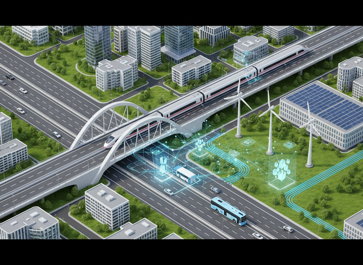 A 3D-style image representing the concept of public infrastructure laws and financing in Germany.