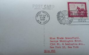 United Nations Charter vom 26. Juni 1945: Eine Postkarte vom 24. Oktober 1951