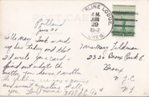 AK Timberline Lodge Mount Hood Oregon Sawyer's Ski gelaufen 1942 For Defense Feldman to NY Bronx