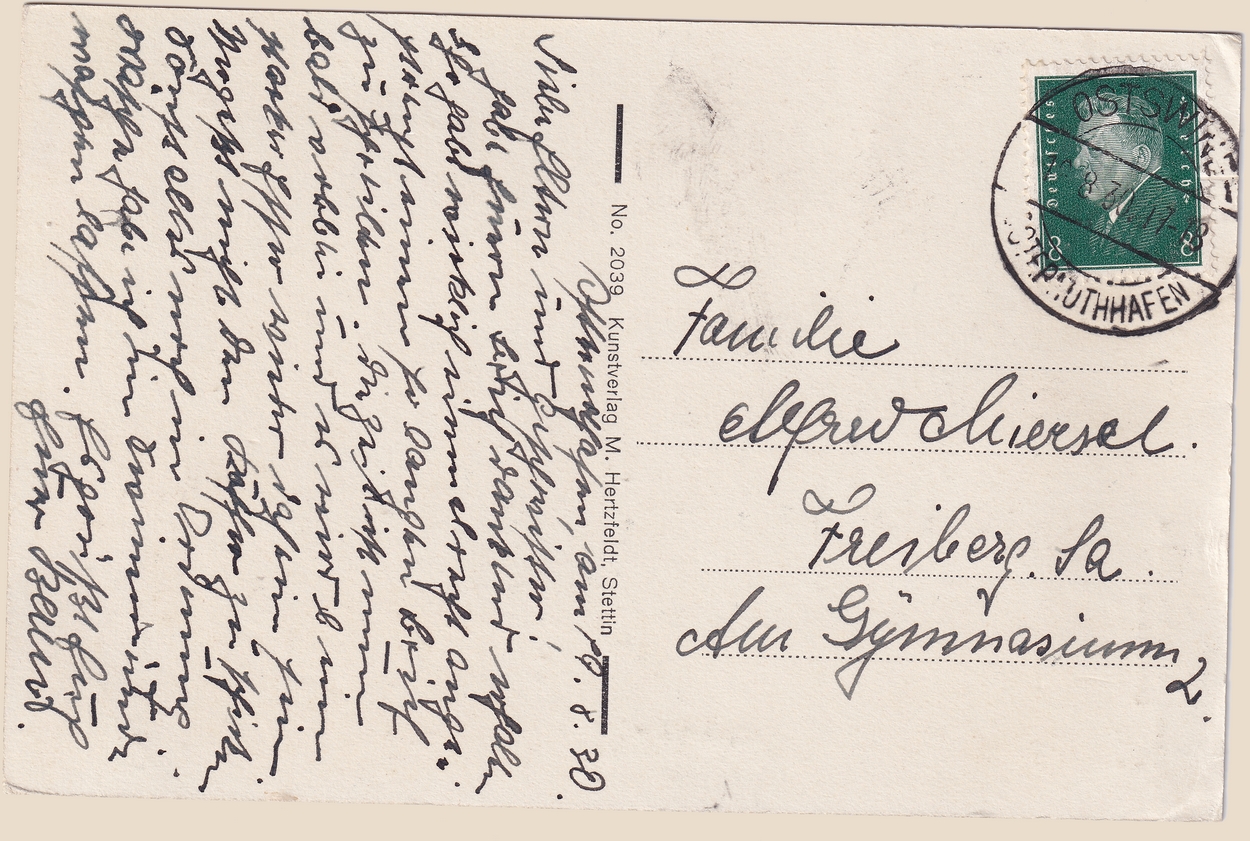 Auf der Leuchtturm Postkarte IMG_20260625_0002.jpg ist der Rundstempel im oberen rechten Bereich sehr gut zu erkennen und nennt den Hafen bzw. Ortsteil Swinemünde-Osternothhafen.