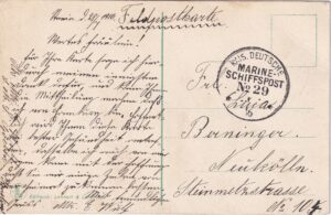 Zwei Vintage-Marine-Schiffspost-Postkarten der Sammlung Berninger an Lissi Berninger in Berlin-Neukölln, Motive Schweninger und Lehnert & Landrock.